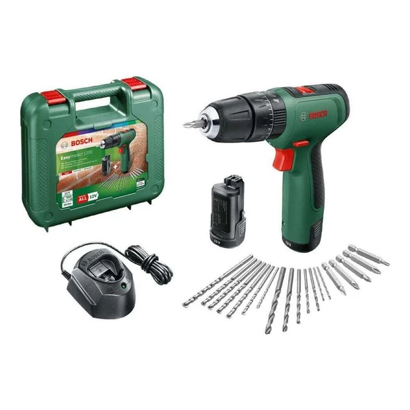 Bosch EasyImpact 1200 Akülü Darbeli Delme/Vidalama Makinesi 2x2.0Ah Çift Akü Şarj Aleti 19 Parça Aksesuar Seti Plastik Çanta