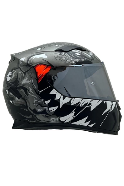 Sway 820 Full Face Aynalı Vizör Kapalı Motosiklet Kaskı L Beden Monster - Resim 3