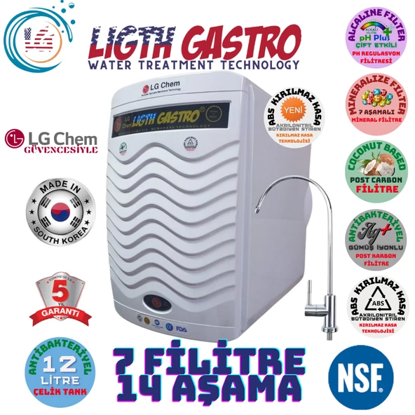 LİGHT GASTRO PLUS BEYAZ  12 LİTRE 7 FİLTRE 14 AŞAMA SU ARITMA CİHAZI