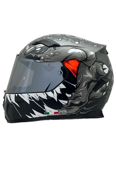 Sway 820 Full Face Aynalı Vizör Kapalı Motosiklet Kaskı L Beden Monster - Resim 2