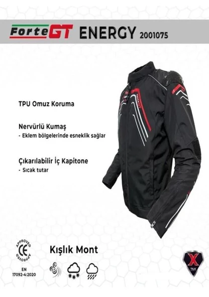 Forte Gt 1075 Energy Full Koruma 4 Mevsim Kışlık Motosiklet Montu M Beden Siyah - 6