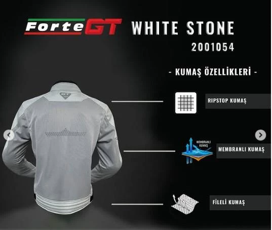 Forte Gt 1054 White Stone 7 Parça Full Korumalı Yazlık Motosiklet Montu 3XL Beden Beyaz - 6