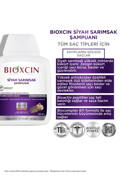 Bioxcin Siyah Sarımsak Şampuanı 3 al 2 Öde 3x300 Ml - Yıpranmış Seyrek Dökülen Saçlar - 2