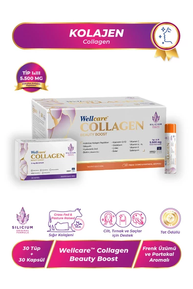 Wellcare Collagen Beauty Boost Likit Frenk Üzümü Portakal Aromalı 5.500 Mg - 30 Likit Tüp 30 Kaps ürün görseli 1