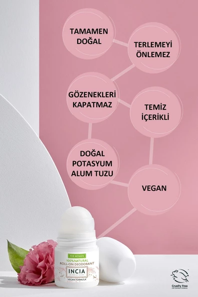 Incia %100 Doğal Roll On Deodorant Kadınlar İçin Ter Kokusu Önleyici Lekesiz 50 ml - Resim 5