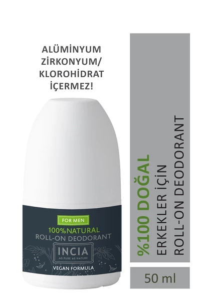 Incia %100 Doğal Roll-on Deodorant Erkeler Için Ter Kokusu Önleyici Lekesiz 50ml