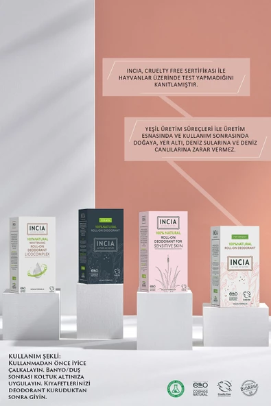 Incia %100 Doğal Roll On Deodorant Kadınlar İçin Ter Kokusu Önleyici Lekesiz 50 ml - Resim 7