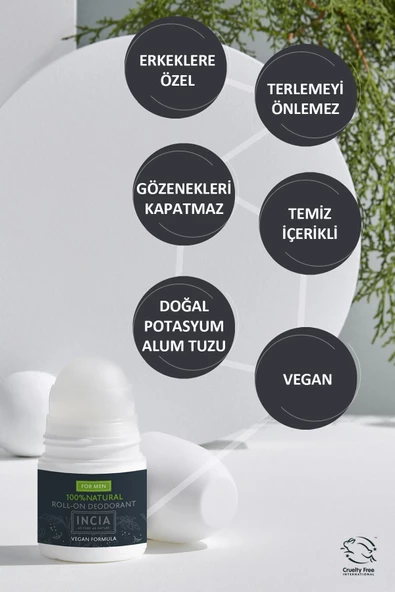 Incia %100 Doğal Roll-on Deodorant Erkeler Için Ter Kokusu Önleyici Lekesiz 50ml - Resim 5