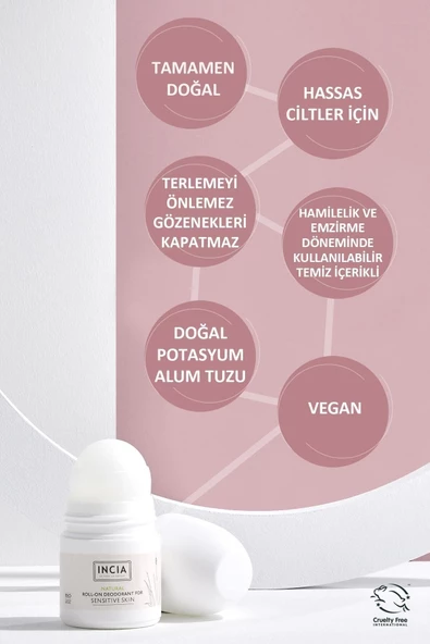 Incia %100 Doğal Roll On Deodorant Hassas Ciltler İçin Ter Kokusu Önleyici Lekesiz 50 ml - 5