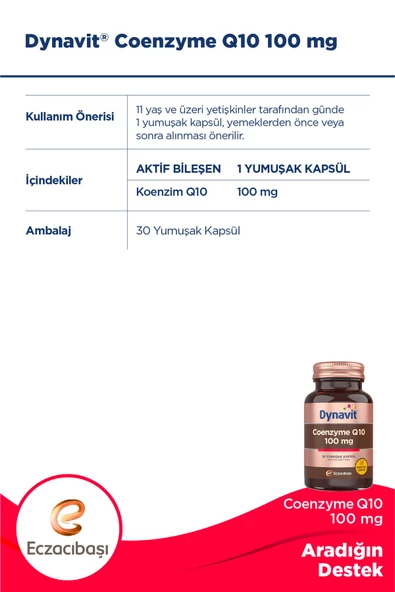 Dynavit Coenzyme Q10 100 Mg 30 Yumuşak Kapsül - Resim 3