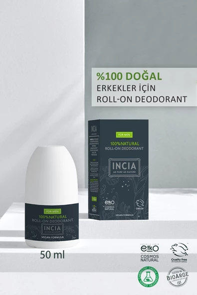 Incia %100 Doğal Roll-on Deodorant Erkeler Için Ter Kokusu Önleyici Lekesiz 50ml - Resim 2