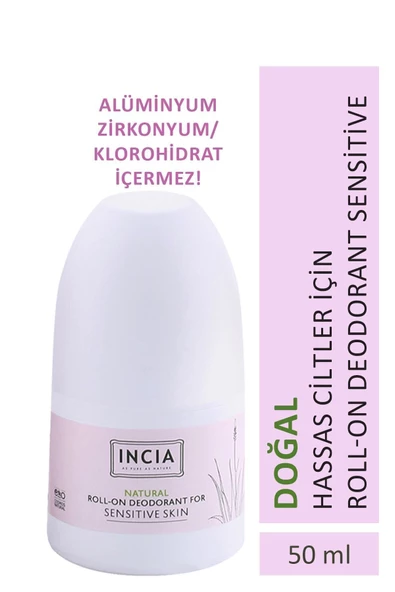 Incia %100 Doğal Roll On Deodorant Hassas Ciltler İçin Ter Kokusu Önleyici Lekesiz 50 ml