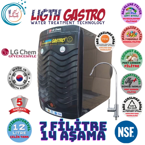 LİGHT GASTRO PLUS SİYAH 12 LİTRE 7 FİLTRE 14 AŞAMA SU ARITMA CİHAZI ürün görseli