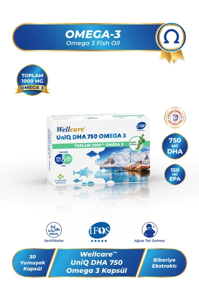 Wellcare Uniq Dha 750 Omega 3 Balık Yağı - 30 Kapsül