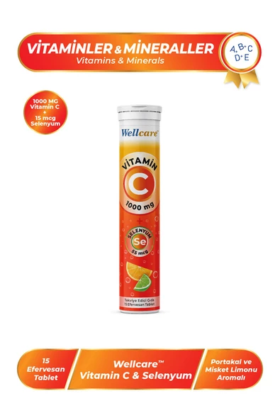 Wellcare Vitamin C & Selenyum 55 Mcg - 15 Efervesan Tablet ürün görseli 1