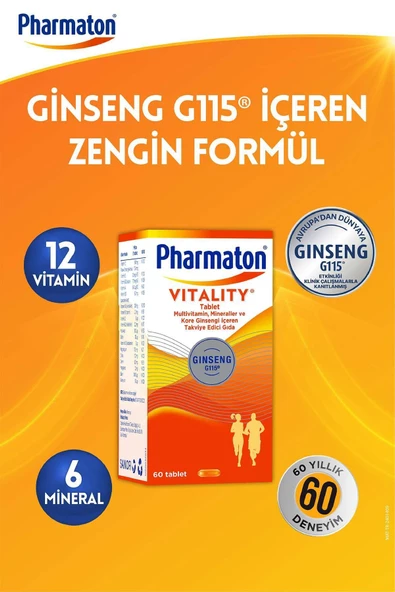 Pharmaton Vitality 60 Tablet - Ginseng G115, Multivitamin Ve Mineraller - Resim 2