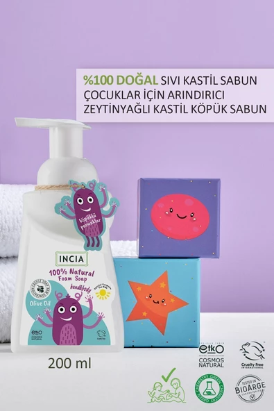 Incia %100 Doğal Köpük Kastil Sabunu-çocuklar Için Zeytinyağlı 10 Bitkisel Değerli Yağ Vegan 200 ml - 2
