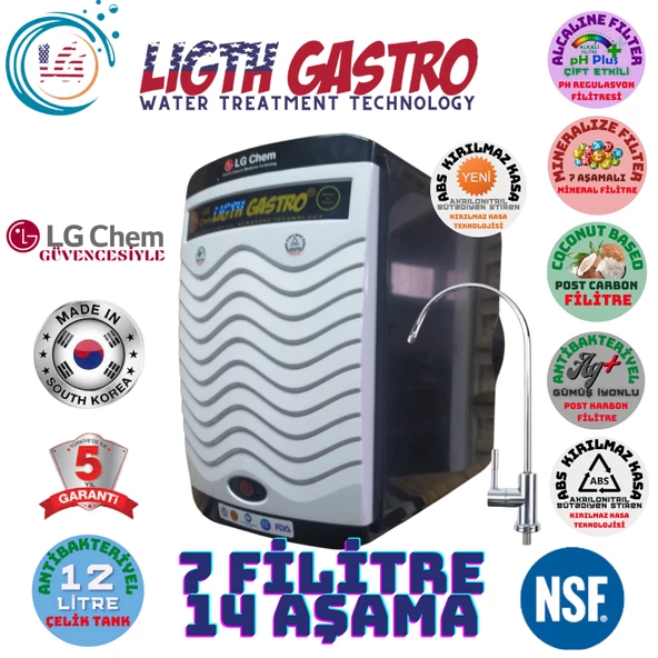 LİGHT GASTRO PLUS BEYAZ  SİYAH 12 LİTRE 7 FİLTRE 14 AŞAMA SU ARITMA CİHAZI ürün görseli