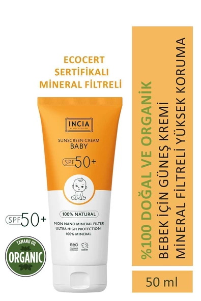 Incia %100 Doğal Bebek Güneş Kremi-leke Karşıtı Mineral Filtreli Yüksek Koruma 50spf Uva Uvb 50ml