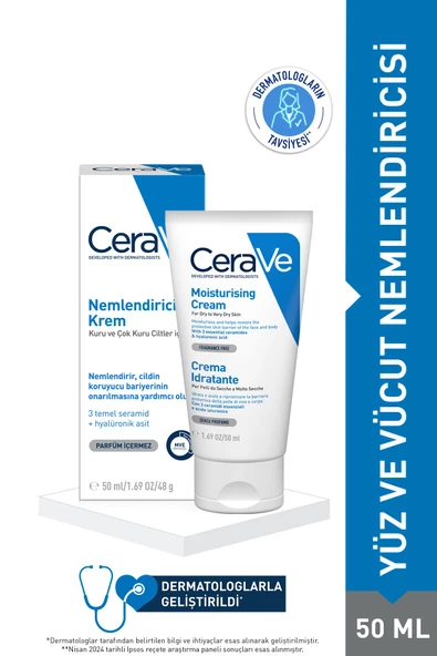 CeraVe Nemlendirici Krem 50 ml - Kuru ve Çok Kuru Ciltler İçin ürün görseli 1