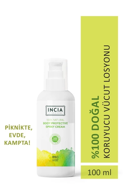 Incia %100 Doğal Koruyucu Vücut Losyonu Sprey Yenidoğan Bebek Çocuk İçin Limon Okaliptus Vegan 100 ml