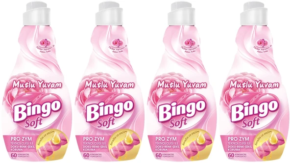 Bingo Soft Çamaşır Yumuşatıcı Konsantre 1440ML Mutlu Yuvam (4 Lü Set)