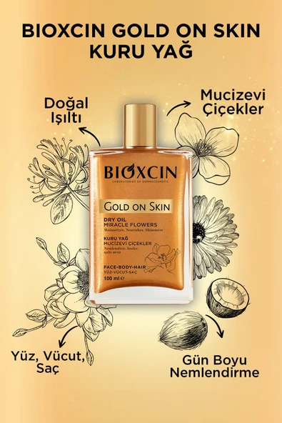 Bioxcin Gold on Skin Altın Parıltılı Kuru Yağ 100 ml - Dry Oil Saç Yüz Vücut,  Monoi, Doğal İçerik