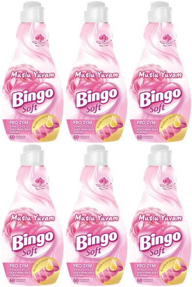 Bingo Soft Çamaşır Yumuşatıcı Konsantre 1440ML Mutlu Yuvam (6 Lı Set)