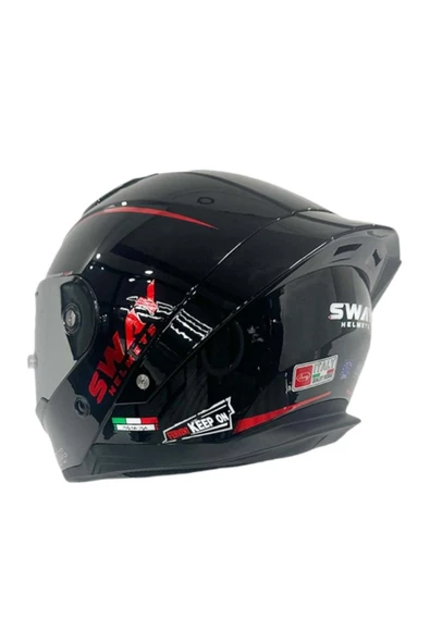 Sway 850 Full Face Aynalı Vizör Kapalı Motosiklet Kaskı Pinlock Hediyeli M Beden Siyah Kırmızı - 5