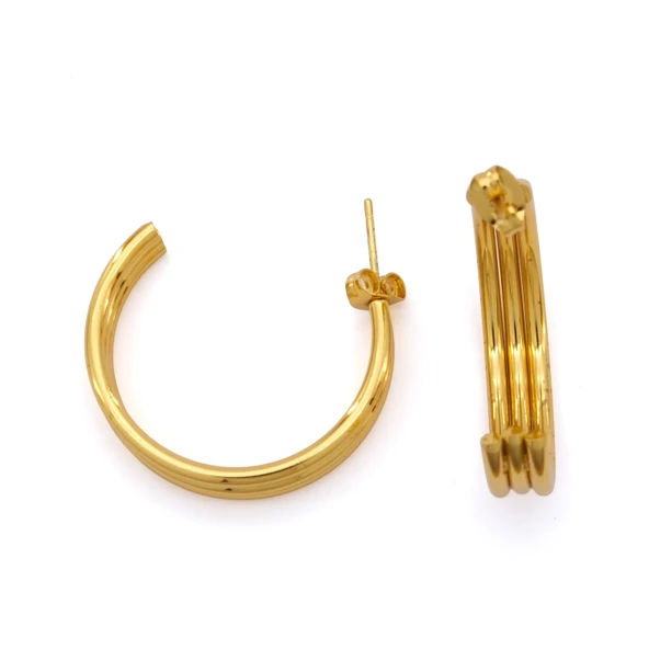 Çelik Halak Küpe Kadın Altın Kaplama Çizgili Model UNK-800 ürün görseli 1