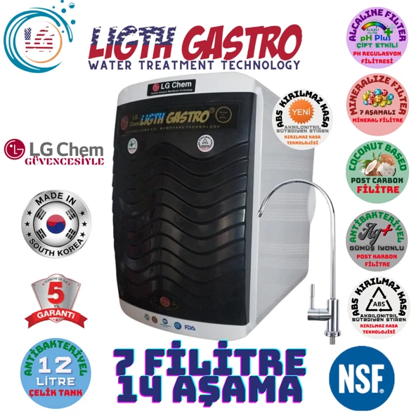 LİGHT GASTRO PLUS SİYAH BEYAZ 12 LİTRE 7 FİLTRE 14 AŞAMA SU ARITMA CİHAZI