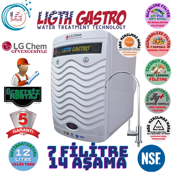 LİGHT GASTRO PLUS BEYAZ MONTAJ DAHİL 12 LİTRE 7 FİLTRE 14 AŞAMA SU ARITMA CİHAZI ürün görseli