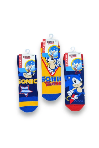 Sonic Lisanslı Erkek Çocuk 3 Çift Soket Çorap 22596 - 3