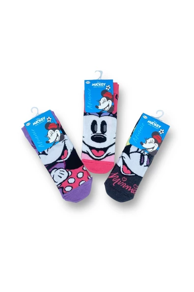 Minnie Mouse Lisanslı Kız Çocuk 3 Çift Soket Çorap 21553 - 3