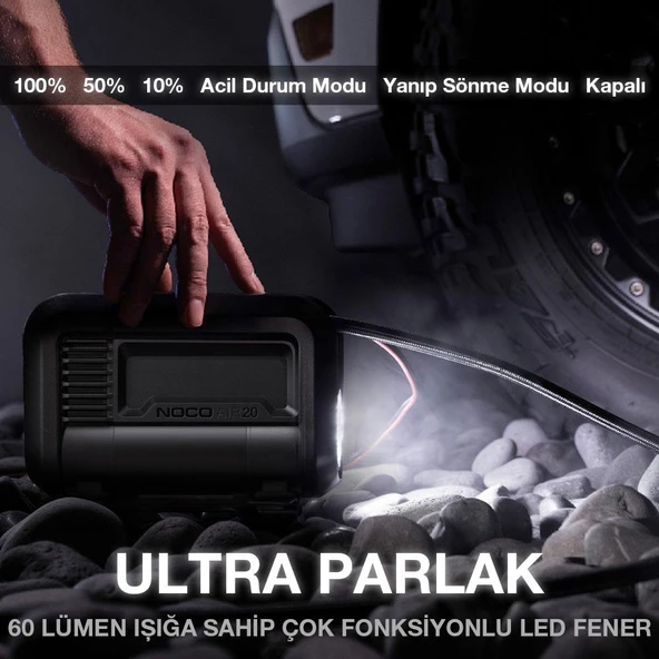 NOCO AIR20 12Volt Akü Bağlantı Maşalı 100 PSI Ayarlanabilir Dijital Basınç Göstergeli Profesyonel Lastik Şişirme Pompası - Resim 7