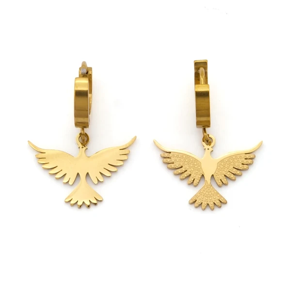 Çelik Sallantılı Küpe Altın Kaplama Anka Kuşu Model UNK-798 ürün görseli