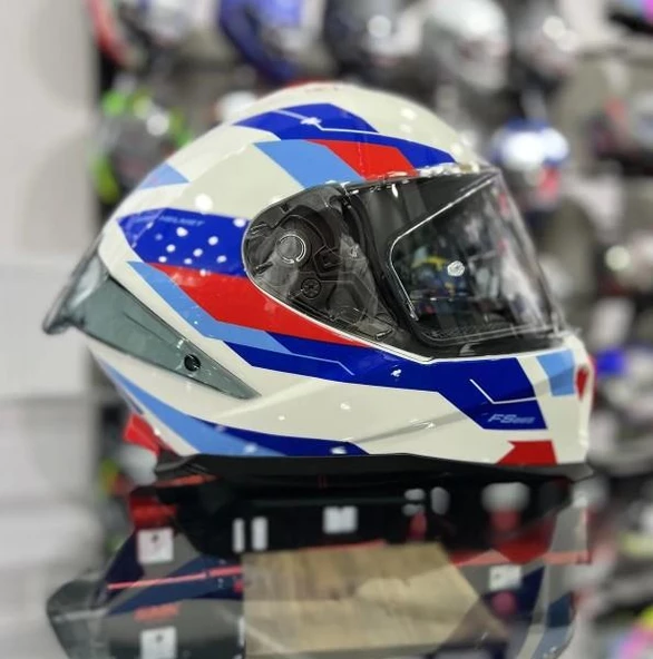 Sway 865 Titan Full Face Güneş Gözlüklü Kapalı Motosiklet Kaskı M Beden White Blue Red