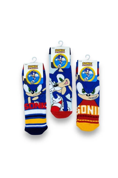 Sonic Lisanslı Erkek Çocuk 3 Çift Havlu Soket Çorap 22607 - 3