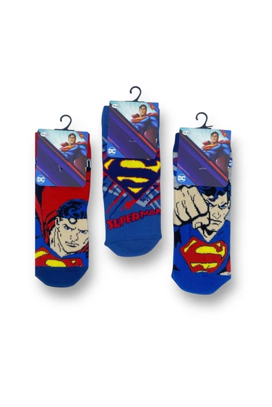 Superman Lisanslı Erkek Çocuk 3 Çift Soket Çorap 21561 - 3