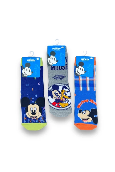 Mickey Mouse Lisanslı Erkek Çocuk 3 Çift Havlu Soket Çorap 21555 - 3
