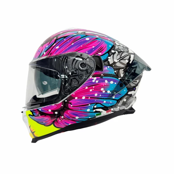 Sway 865 Butterfly Full Face Güneş Gözlüklü Kapalı Bayan Motosiklet Kaskı M Beden Pembe Mavi - 7