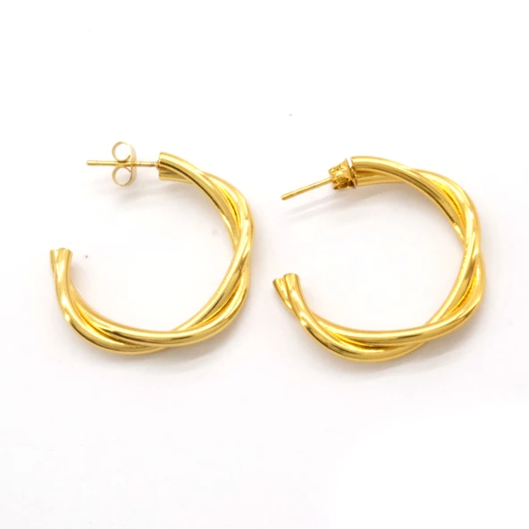 Çelik Halka Küpe Altın Kaplama Kadın Burgu Halka Model UNK-799 - Resim 4