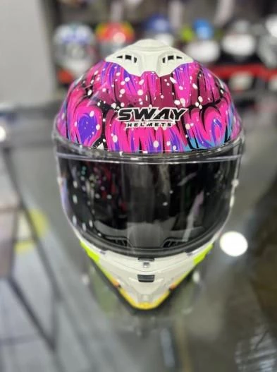 Sway 865 Butterfly Full Face Güneş Gözlüklü Kapalı Bayan Motosiklet Kaskı M Beden Pembe Mavi - 4