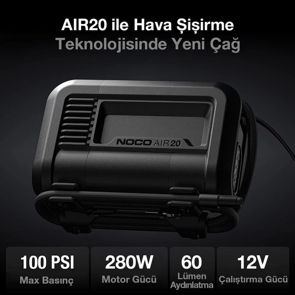 NOCO AIR20 12Volt Akü Bağlantı Maşalı 100 PSI Ayarlanabilir Dijital Basınç Göstergeli Profesyonel Lastik Şişirme Pompası - Resim 2