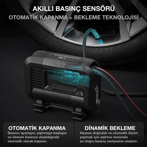 NOCO AIR20 12Volt Akü Bağlantı Maşalı 100 PSI Ayarlanabilir Dijital Basınç Göstergeli Profesyonel Lastik Şişirme Pompası - Resim 5