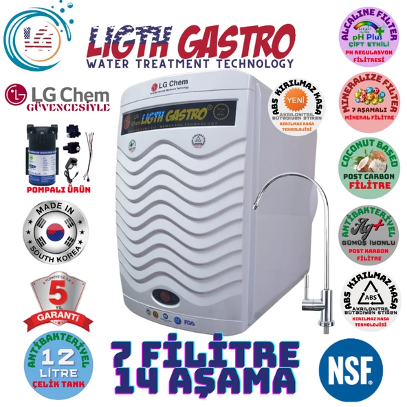 LİGHT GASTRO PLUS BEYAZ POMPALI 12 LİTRE 7 FİLTRE 14 AŞAMA SU ARITMA CİHAZI