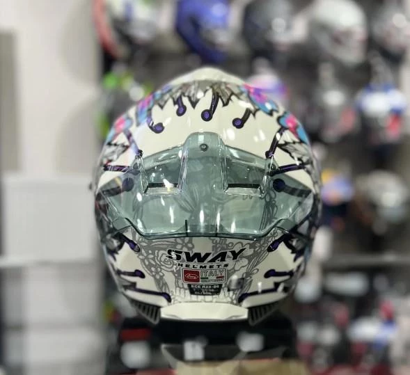 Sway 865 Butterfly Full Face Güneş Gözlüklü Kapalı Bayan Motosiklet Kaskı M Beden Pembe Mavi - 5