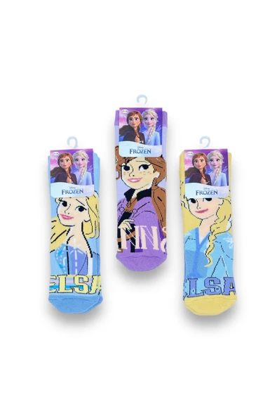 Frozen Lisanslı Kız Çocuk 3 Çift Havlu Soket Çorap 21551-2 - 3