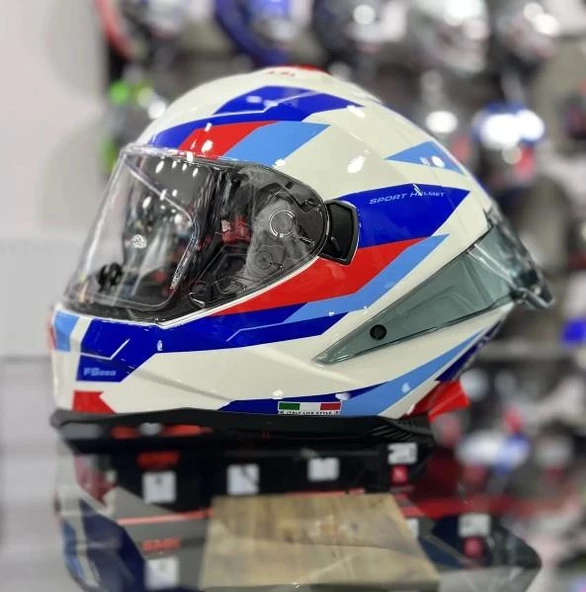 Sway 865 Titan Full Face Güneş Gözlüklü Kapalı Motosiklet Kaskı XL Beden White Blue Red - Resim 6