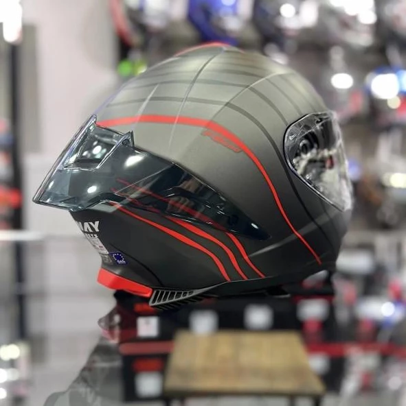Sway 865 Space Full Face Güneş Gözlüklü Kapalı Motosiklet Kaskı XL Beden Black Red - 2